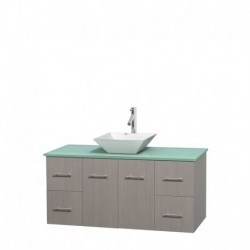 48 inch Single Bathroom Vanity in Gray Oak, Green Glass Countertop, Pyra White Porcelain Sink, and No Mirror