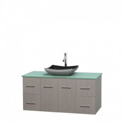 48 inch Single Bathroom Vanity in Gray Oak, Green Glass Countertop, Altair Black Granite Sink, and No Mirror