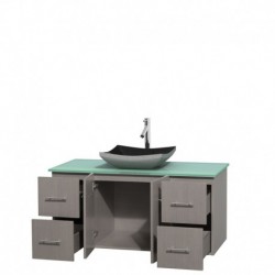 48 inch Single Bathroom Vanity in Gray Oak, Green Glass Countertop, Altair Black Granite Sink, and No Mirror