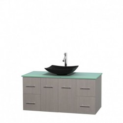 48 inch Single Bathroom Vanity in Gray Oak, Green Glass Countertop, Arista Black Granite Sink, and No Mirror