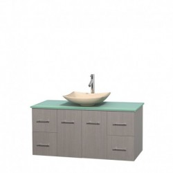 48 inch Single Bathroom Vanity in Gray Oak, Green Glass Countertop, Arista Ivory Marble Sink, and No Mirror