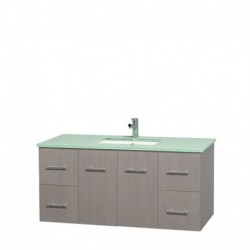 48 inch Single Bathroom Vanity in Gray Oak, Green Glass Countertop, Undermount Square Sink, and No Mirror