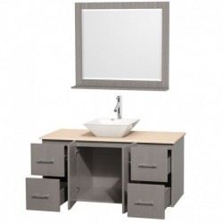 48 inch Single Bathroom Vanity in Gray Oak, Ivory Marble Countertop, Pyra White Porcelain Sink, and 36 inch Mirror