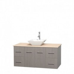 48 inch Single Bathroom Vanity in Gray Oak, Ivory Marble Countertop, Pyra White Porcelain Sink, and No Mirror