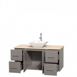 48 inch Single Bathroom Vanity in Gray Oak, Ivory Marble Countertop, Pyra White Porcelain Sink, and No Mirror