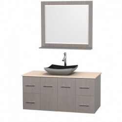 48 inch Single Bathroom Vanity in Gray Oak, Ivory Marble Countertop, Altair Black Granite Sink, and 36 inch Mirror
