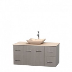 48 inch Single Bathroom Vanity in Gray Oak, Ivory Marble Countertop, Avalon Ivory Marble Sink, and No Mirror