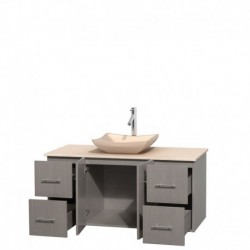 48 inch Single Bathroom Vanity in Gray Oak, Ivory Marble Countertop, Avalon Ivory Marble Sink, and No Mirror