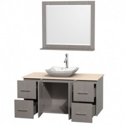 48 inch Single Bathroom Vanity in Gray Oak, Ivory Marble Countertop, Avalon White Carrera Marble Sink, and 36 inch Mirror