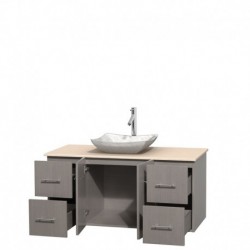 48 inch Single Bathroom Vanity in Gray Oak, Ivory Marble Countertop, Avalon White Carrera Marble Sink, and No Mirror