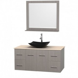 48 inch Single Bathroom Vanity in Gray Oak, Ivory Marble Countertop, Arista Black Granite Sink, and 36 inch Mirror