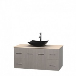 48 inch Single Bathroom Vanity in Gray Oak, Ivory Marble Countertop, Arista Black Granite Sink, and No Mirror