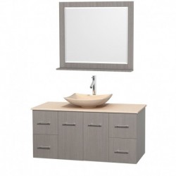 48 inch Single Bathroom Vanity in Gray Oak, Ivory Marble Countertop, Arista Ivory Marble Sink, and 36 inch Mirror