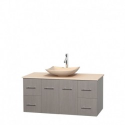 48 inch Single Bathroom Vanity in Gray Oak, Ivory Marble Countertop, Arista Ivory Marble Sink, and No Mirror