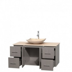 48 inch Single Bathroom Vanity in Gray Oak, Ivory Marble Countertop, Arista Ivory Marble Sink, and No Mirror