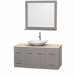 48 inch Single Bathroom Vanity in Gray Oak, Ivory Marble Countertop, Arista White Carrera Marble Sink, and 36 inch Mirror