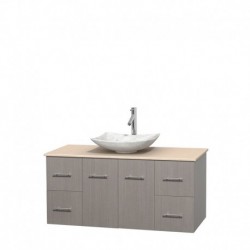 48 inch Single Bathroom Vanity in Gray Oak, Ivory Marble Countertop, Arista White Carrera Marble Sink, and No Mirror