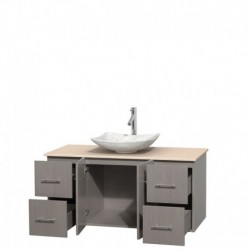 48 inch Single Bathroom Vanity in Gray Oak, Ivory Marble Countertop, Arista White Carrera Marble Sink, and No Mirror
