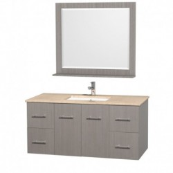 48 inch Single Bathroom Vanity in Gray Oak, Ivory Marble Countertop, Square Porcelain Undermount Sink, and 36 inch Mirror