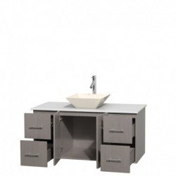 48 inch Single Bathroom Vanity in Gray Oak, White Man-Made Stone Countertop, Pyra Bone Porcelain Sink, and No Mirror