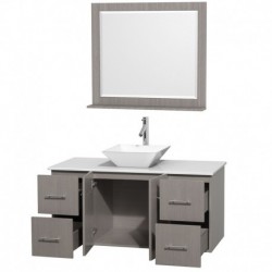 48 inch Single Bathroom Vanity in Gray Oak, White Man-Made Stone Countertop, Pyra White Porcelain Sink, and 36 inch Mirror
