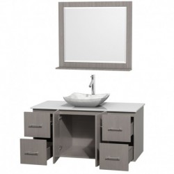 48 inch Single Bathroom Vanity in Gray Oak, White Man-Made Stone Countertop, Avalon White Carrera Marble Sink, and 36 inch Mirr