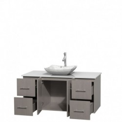 48 inch Single Bathroom Vanity in Gray Oak, White Man-Made Stone Countertop, Avalon White Carrera Marble Sink, and No Mirror