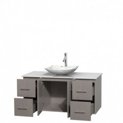 48 inch Single Bathroom Vanity in Gray Oak, White Man-Made Stone Countertop, Arista White Carrera Marble Sink, and No Mirror