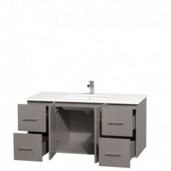 48 inch Single Bathroom Vanity in Gray Oak, White Man-Made Stone Countertop, Undermount Square Sink, and No Mirror