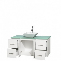 48 inch Single Bathroom Vanity in Matte White, Green Glass Countertop, Pyra White Porcelain Sink, and No Mirror