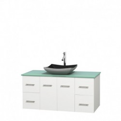 48 inch Single Bathroom Vanity in Matte White, Green Glass Countertop, Altair Black Granite Sink, and No Mirror