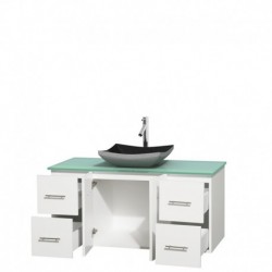 48 inch Single Bathroom Vanity in Matte White, Green Glass Countertop, Altair Black Granite Sink, and No Mirror