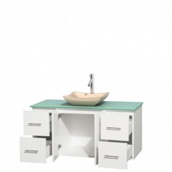 48 inch Single Bathroom Vanity in Matte White, Green Glass Countertop, Avalon Ivory Marble Sink, and No Mirror