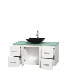 48 inch Single Bathroom Vanity in Matte White, Green Glass Countertop, Arista Black Granite Sink, and No Mirror