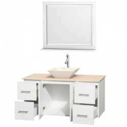 48 inch Single Bathroom Vanity in Matte White, Ivory Marble Countertop, Pyra Bone Porcelain Sink, and 36 inch Mirror