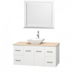 48 inch Single Bathroom Vanity in Matte White, Ivory Marble Countertop, Pyra White Porcelain Sink, and 36 inch Mirror