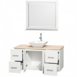 48 inch Single Bathroom Vanity in Matte White, Ivory Marble Countertop, Pyra White Porcelain Sink, and 36 inch Mirror
