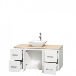 48 inch Single Bathroom Vanity in Matte White, Ivory Marble Countertop, Pyra White Porcelain Sink, and No Mirror