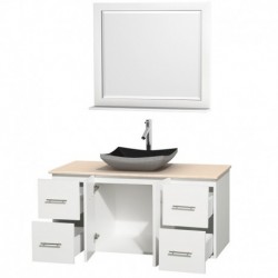 48 inch Single Bathroom Vanity in Matte White, Ivory Marble Countertop, Altair Black Granite Sink, and 36 inch Mirror