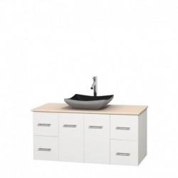 48 inch Single Bathroom Vanity in Matte White, Ivory Marble Countertop, Altair Black Granite Sink, and No Mirror