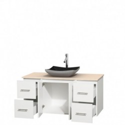 48 inch Single Bathroom Vanity in Matte White, Ivory Marble Countertop, Altair Black Granite Sink, and No Mirror