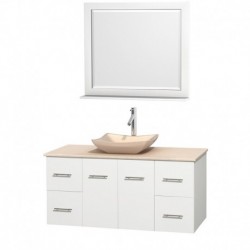 48 inch Single Bathroom Vanity in Matte White, Ivory Marble Countertop, Avalon Ivory Marble Sink, and 36 inch Mirror