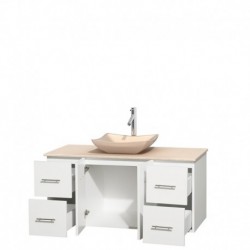 48 inch Single Bathroom Vanity in Matte White, Ivory Marble Countertop, Avalon Ivory Marble Sink, and No Mirror