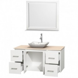 48 inch Single Bathroom Vanity in Matte White, Ivory Marble Countertop, Avalon White Carrera Marble Sink, and 36 inch Mirror