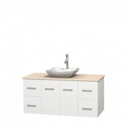 48 inch Single Bathroom Vanity in Matte White, Ivory Marble Countertop, Avalon White Carrera Marble Sink, and No Mirror