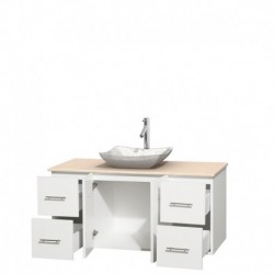 48 inch Single Bathroom Vanity in Matte White, Ivory Marble Countertop, Avalon White Carrera Marble Sink, and No Mirror
