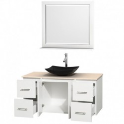 48 inch Single Bathroom Vanity in Matte White, Ivory Marble Countertop, Arista Black Granite Sink, and 36 inch Mirror