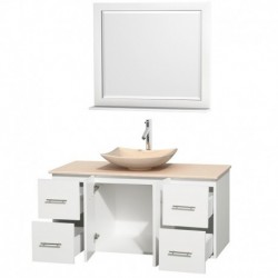 48 inch Single Bathroom Vanity in Matte White, Ivory Marble Countertop, Arista Ivory Marble Sink, and 36 inch Mirror