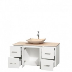 48 inch Single Bathroom Vanity in Matte White, Ivory Marble Countertop, Arista Ivory Marble Sink, and No Mirror