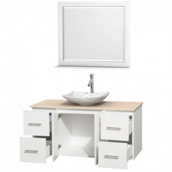 48 inch Single Bathroom Vanity in Matte White, Ivory Marble Countertop, Arista White Carrera Marble Sink, and 36 inch Mirror